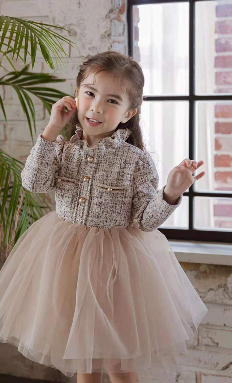 女童连衣裙韩国童装babydoll2021秋季小香风宫廷木耳领网连衣裙