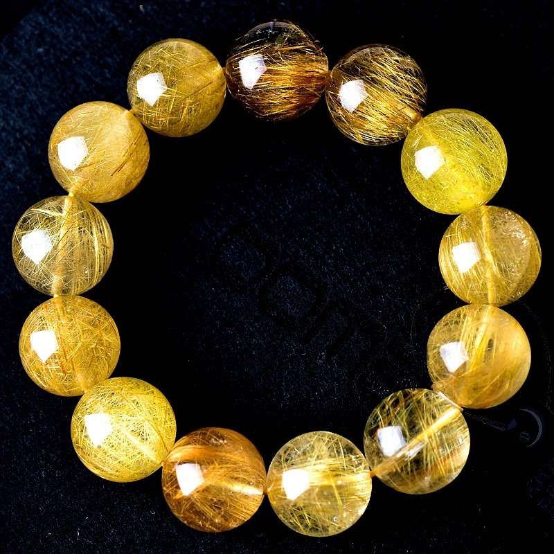 正品天然金发晶手串一物一图金丝钛晶顺发黄水晶招财手链