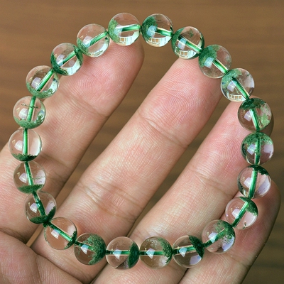 进口天然绿幽灵水晶手链女一物一图千层山满绿聚宝盆绿幽灵手串