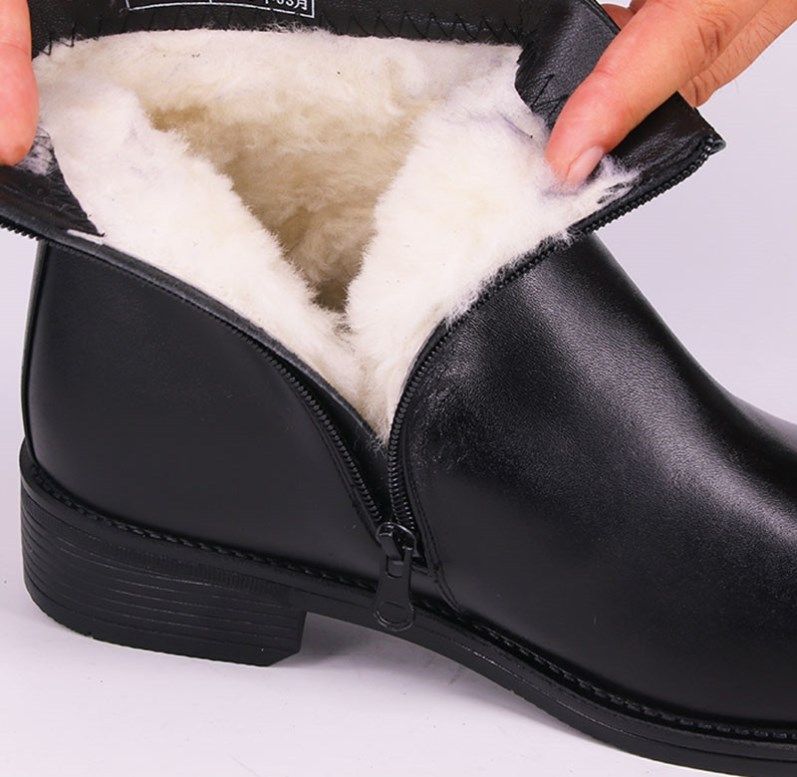 冬季加绒君官皮鞋男士常服羊毛羊毛皮皮靴办公室时装靴
