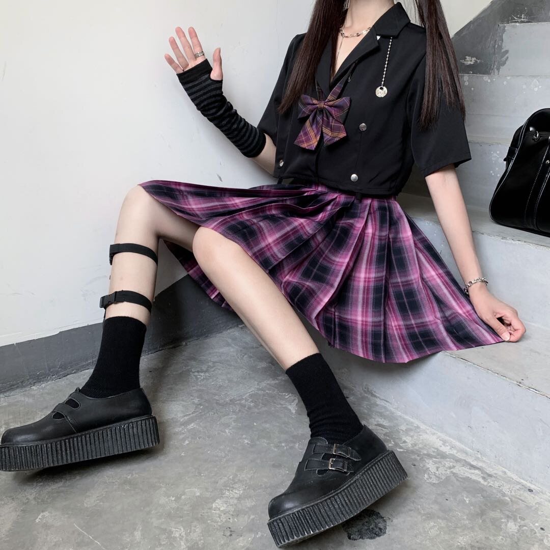 禁忌游戏截团雪奈家原创jk制服百褶裙辣妹暗黑jk