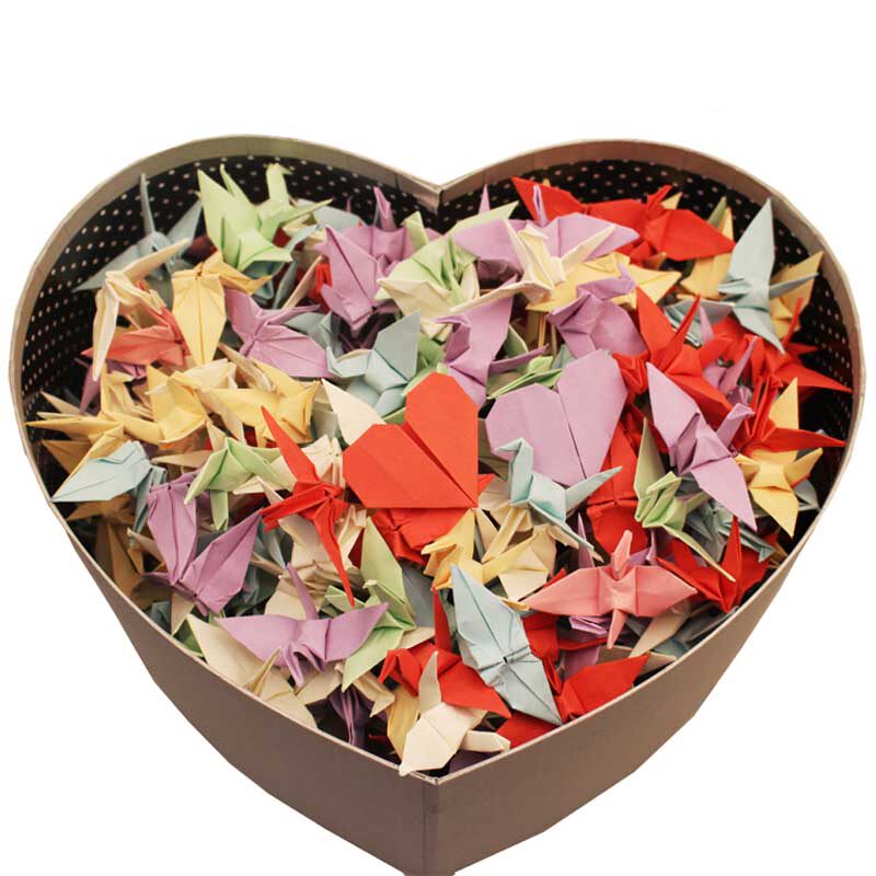 浪漫表白礼物520只千纸鹤成品加心形礼品盒 彩色折纸折好的纸鹤