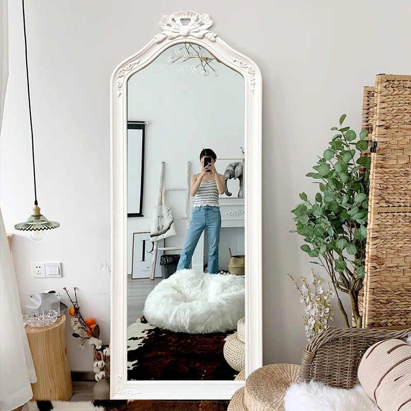 北欧ins网红镜子全身落地镜轻奢卧室少女穿衣镜试衣镜贴墙衣帽间