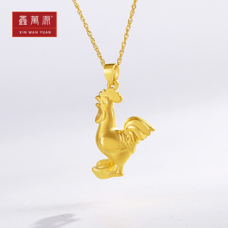 鑫万源3d生肖鸡黄金纯金鸡吊坠999足金项链女招桃花运小金鸡吊坠