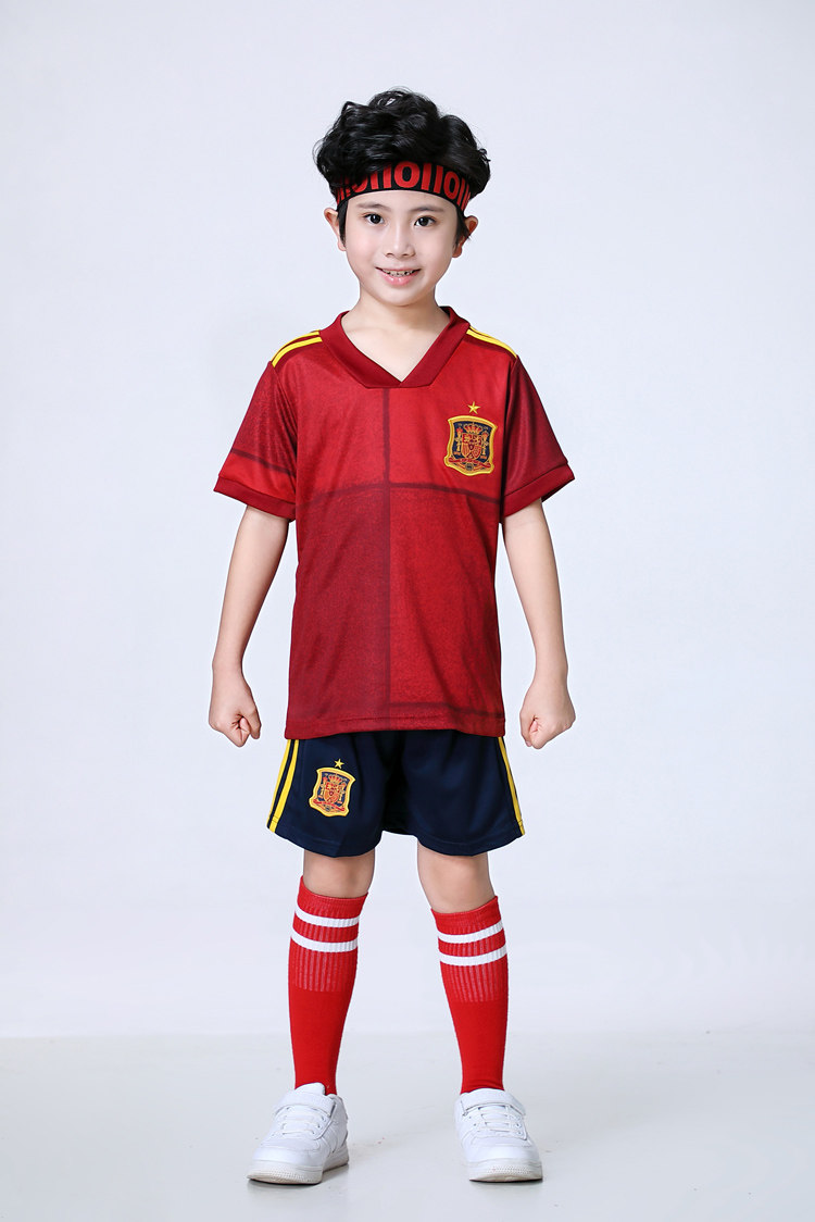 套装新款西班牙国家队主场红色足球男女儿童球衣足球服