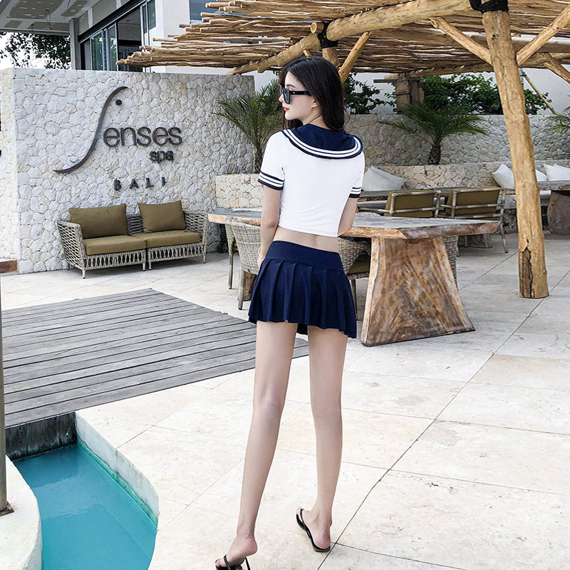 日韩聚拢学院水手海军性感小胸学生分体女裙分体泳衣