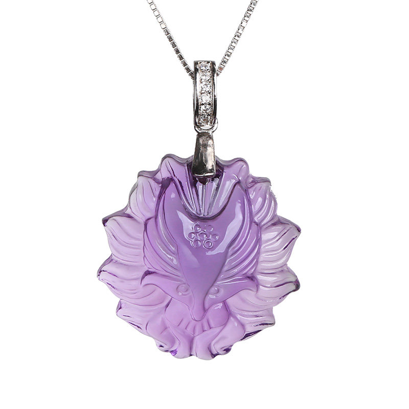 天然紫水晶狐狸吊坠银锁锁骨项链学生紫色水晶项坠