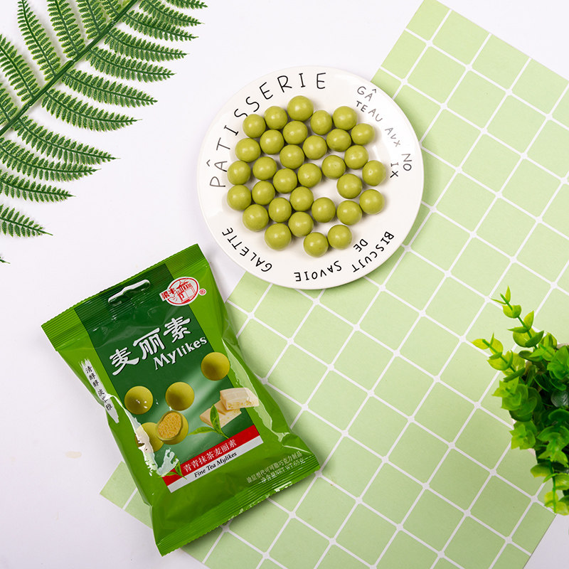 梁丰麦丽素65g*4袋抹茶味夹心巧克力豆结婚喜糖零食(代可可脂)