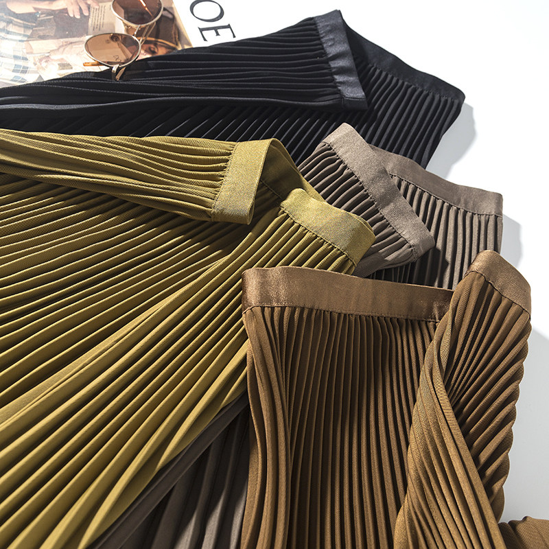 渠道半身字长跨垂裙遮百褶裙高腰西装料高档面料半身裙