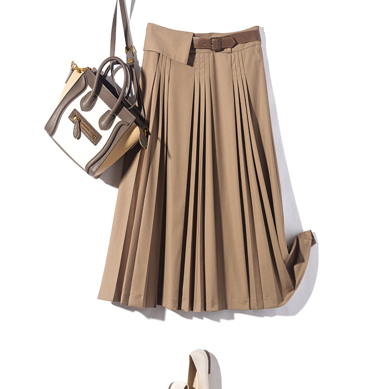显瘦实力文艺复古立体剪裁压褶高腰纯色百褶裙半身裙