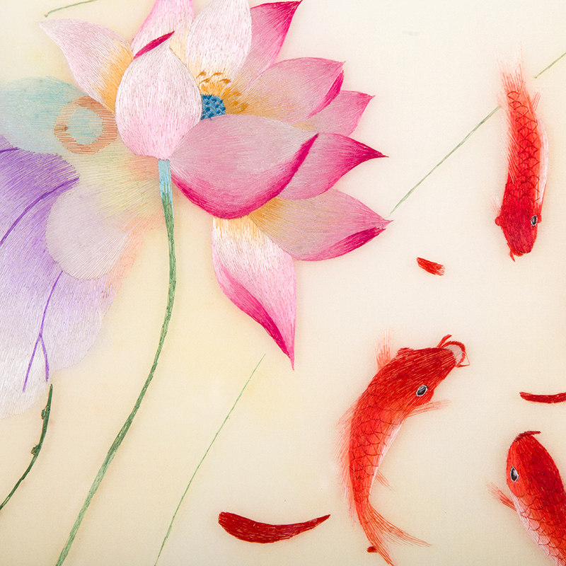 苏绣成品手工刺绣精品荷花鲤鱼年年有余苏绣