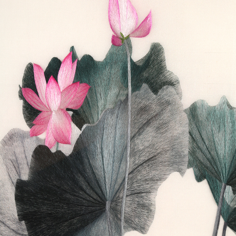 苏绣成品挂画荷花苏州手工刺绣客厅卧室玄关苏绣
