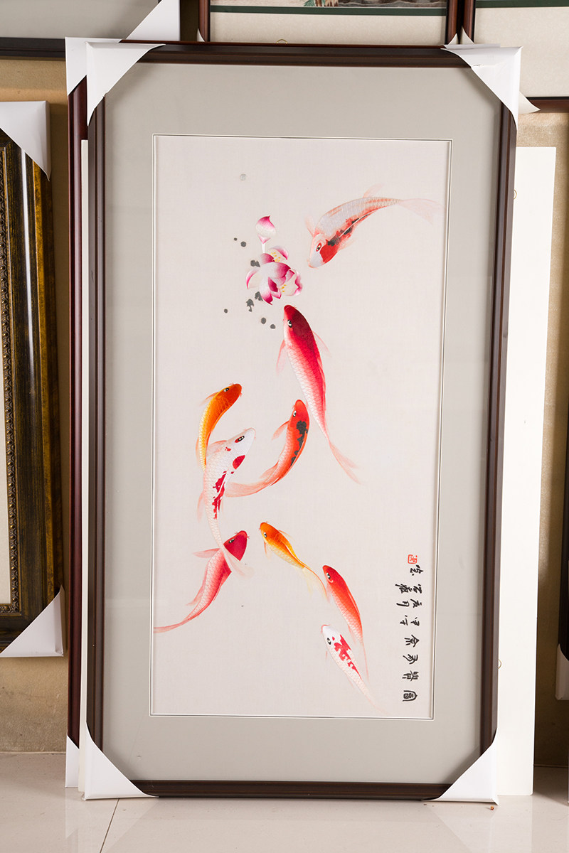 苏绣成品挂画年年有鱼手工刺绣鲤鱼客厅卧室沙发苏绣