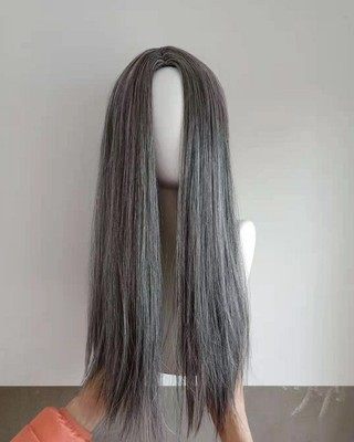 花白头发灰白色长直海中假发刘海中演出舞台女士整顶假发