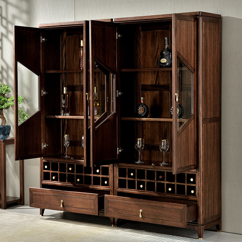 乌金木酒柜新中式全实木2门酒柜客厅现代原木双门收纳储物展示柜