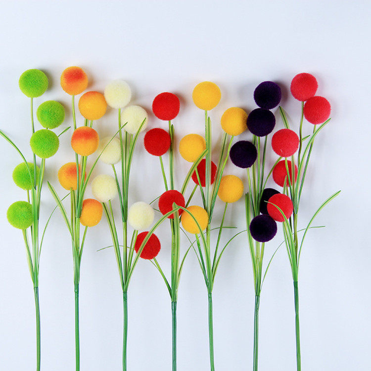 5头毛球幸运球仿真花束干花假花客厅摆放欧式仿真花