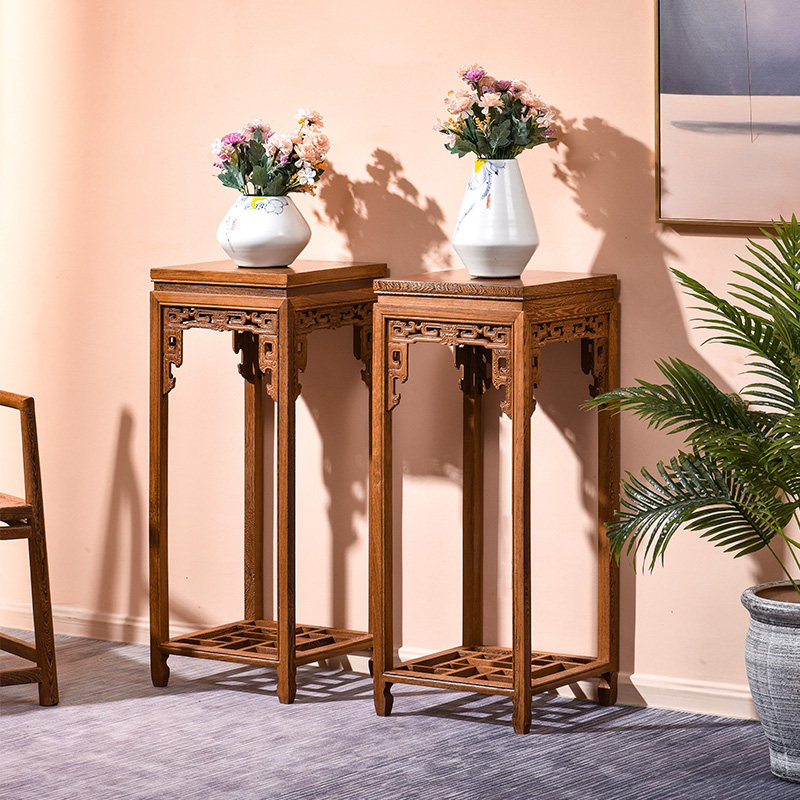 花架鸡翅木盆景实木中式仿古古高红木花瓶古董花架