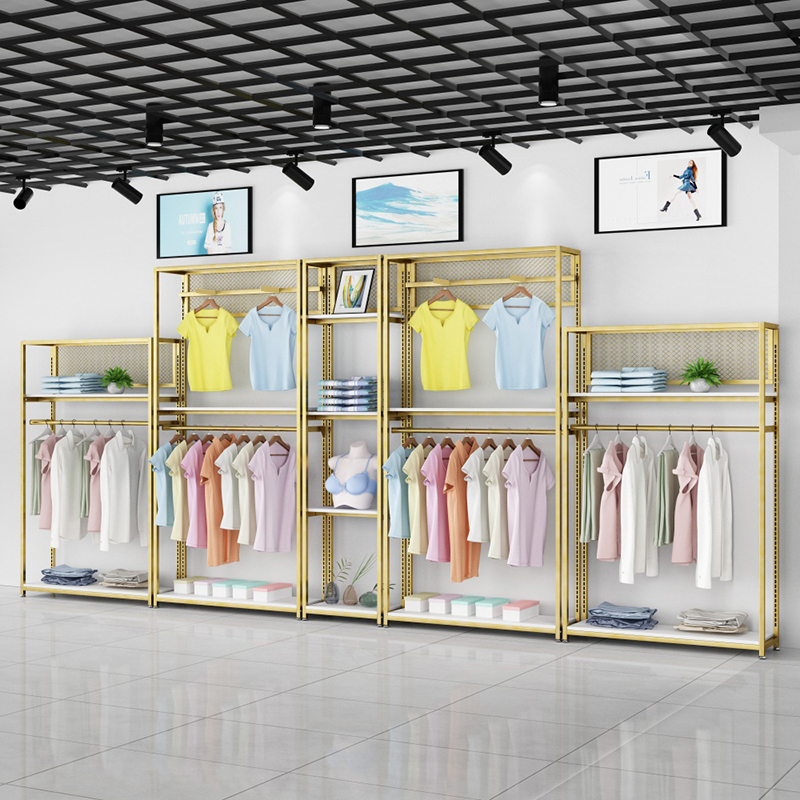 服装店展示架双层挂衣架男女装店货架陈列柜铁艺挂衣服组合架子