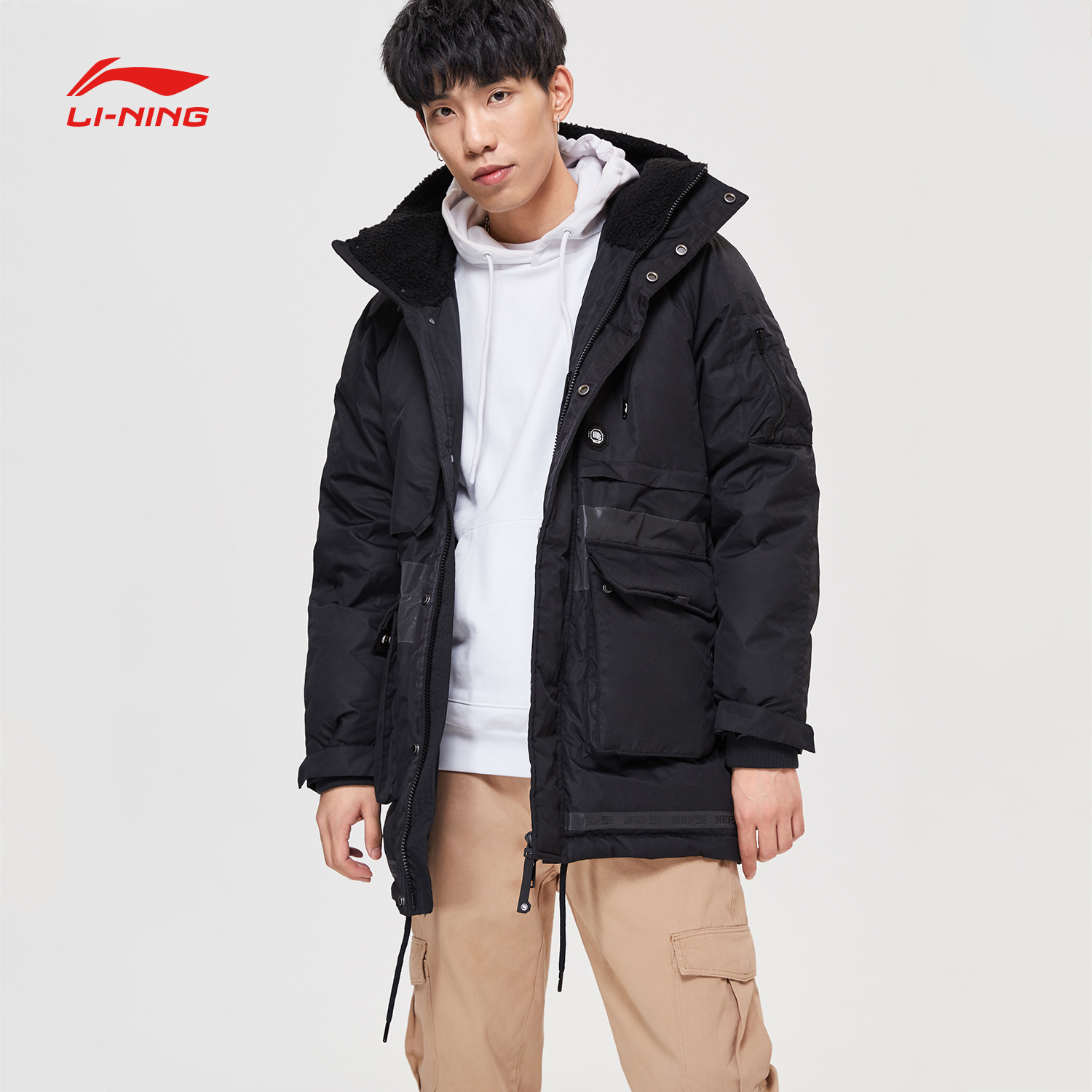 中国李宁中长羽绒服男外套2020冬季新款正品加厚运动羽绒服