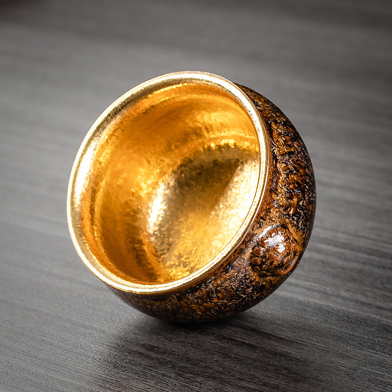 鎏金建盏功夫茶杯陶瓷茶盏单个主人杯小品茗杯天目纯手工家用单杯