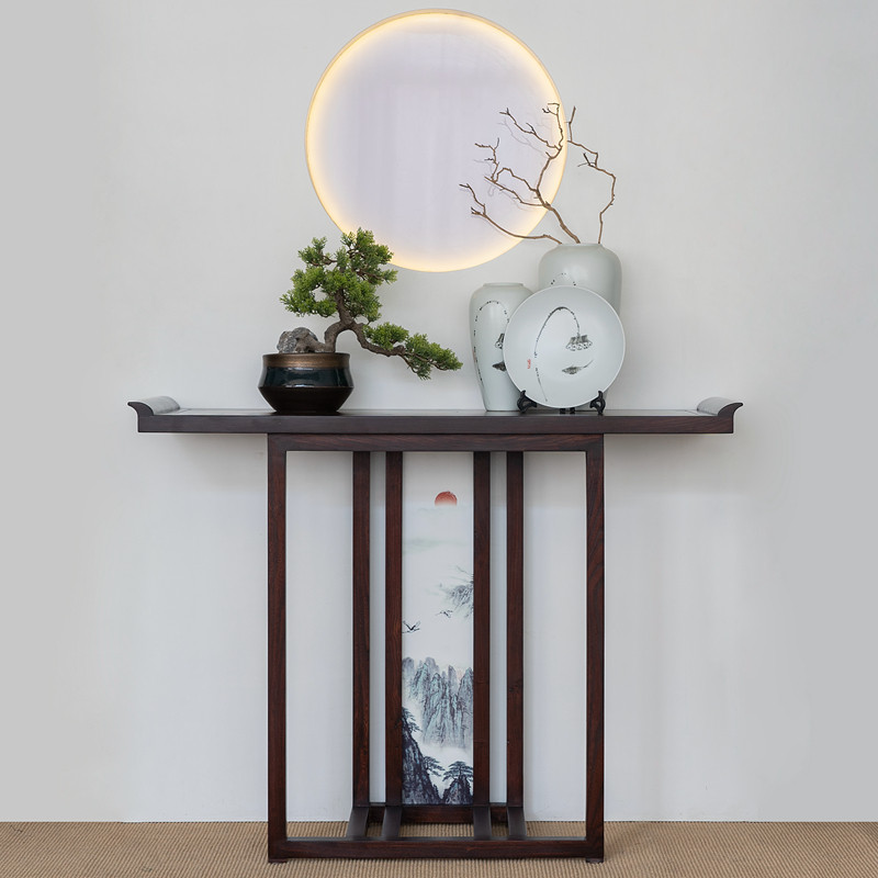 新中式装饰客厅玄关风水进门边桌靠墙过道走廊玄关台