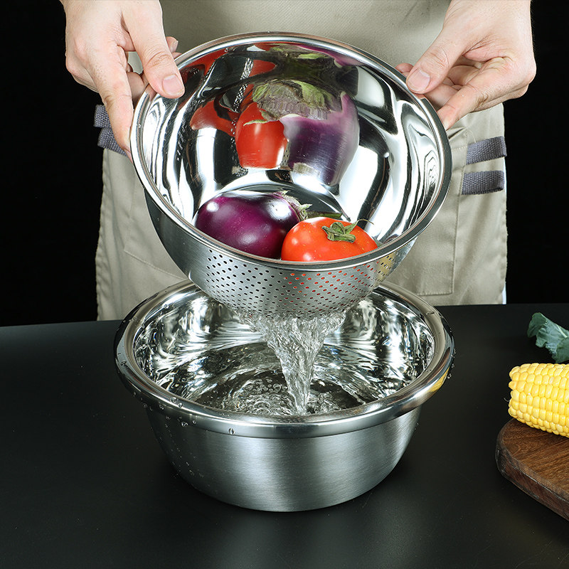 淘米特厚不锈钢洗米筛子厨房家用沥水篮漏盆洗菜盆
