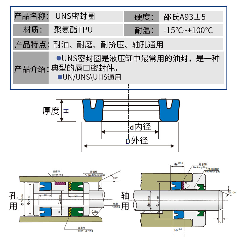 油封液压油缸活塞密封圆形弹性uns内径4075mm密封件