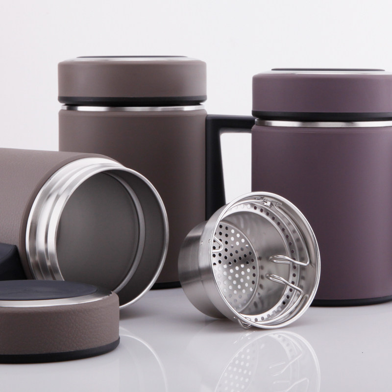 万象保温杯304不锈钢男士女商务带盖手柄过滤网便水杯携泡茶杯子