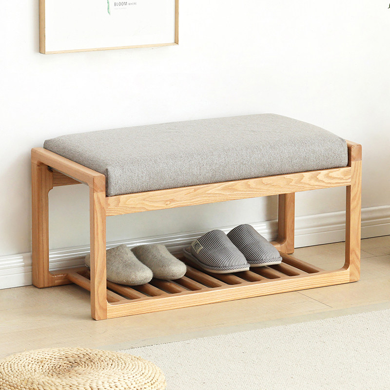 方迪实木入门换鞋凳挂衣架一体软包坐垫家用换鞋凳