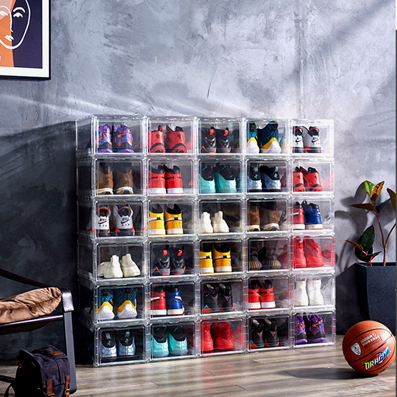 收纳折叠鞋盒透明防尘网红亚克力鞋墙鞋柜高帮球鞋盒