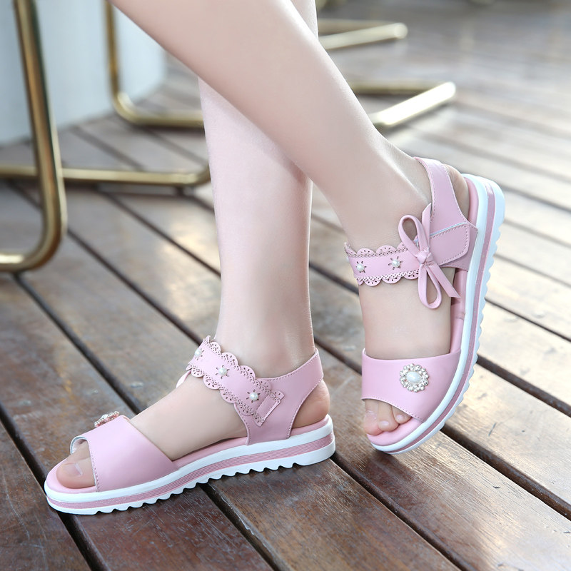 2019新款女童凉鞋夏季公主凉鞋韩版小女孩软底中大童真皮儿童凉鞋
