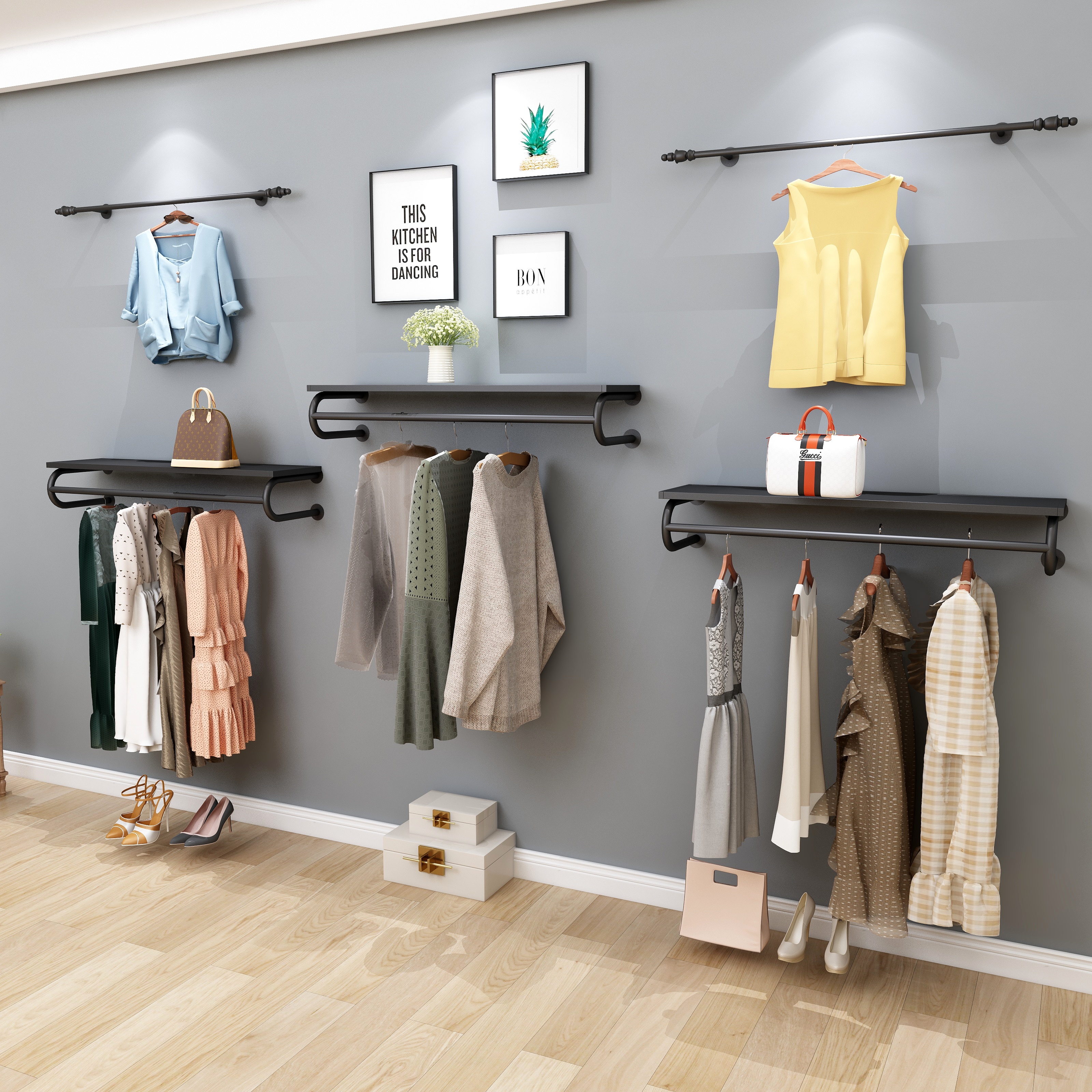 衣架服装店展示展示架架上陈列铁板壁挂式正侧女装服装展示架