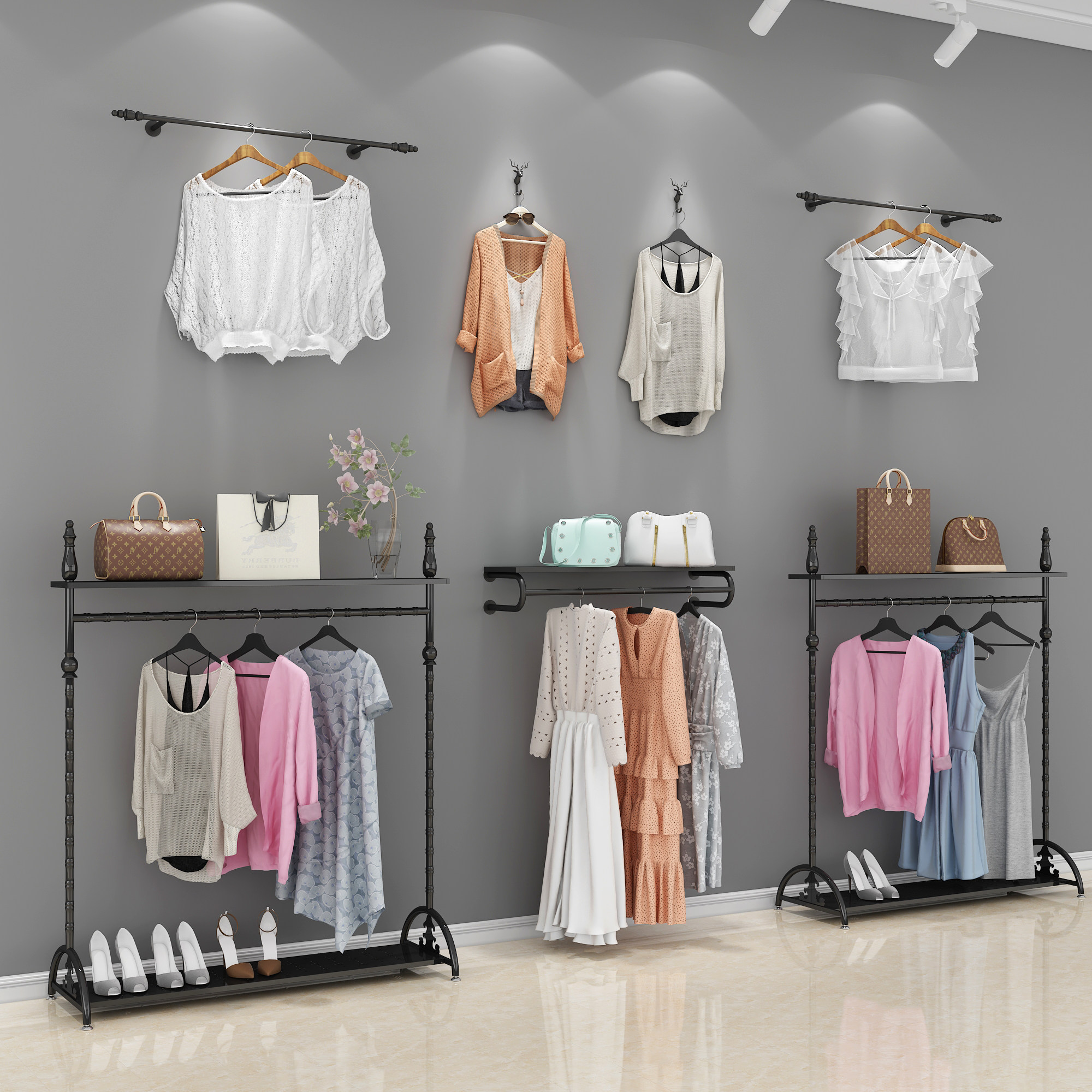 服装店展示架服装女装货架落地式组合铁艺挂架店铺服装展示架