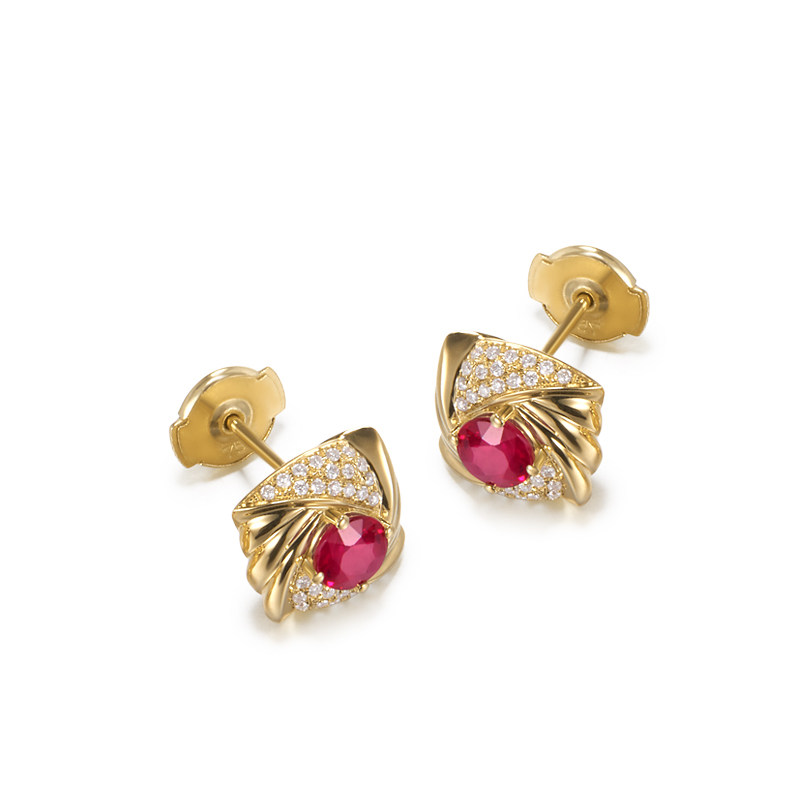 hivengi海梵纪天然鸽血红宝石耳钉18k黄金钻石彩宝耳环耳坠女