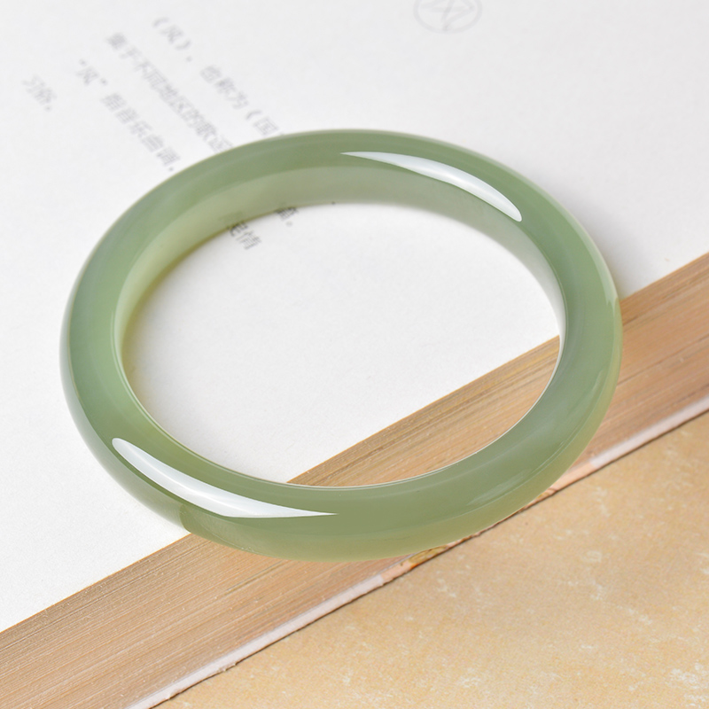 飞凰和田玉湖水绿手镯女玉镯子女款圈口55mm手饰