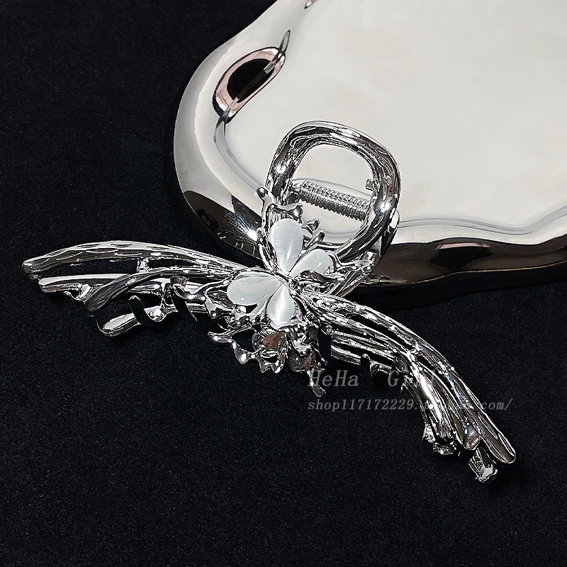 高级猫眼石金属蝴蝶抓夹女气质大号后脑勺盘发鲨鱼发饰