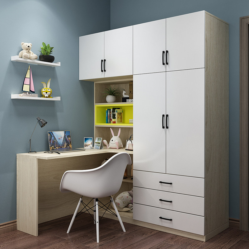 简约现代转角衣柜书桌学生书桌书架组合一体北欧收纳家用电脑桌
