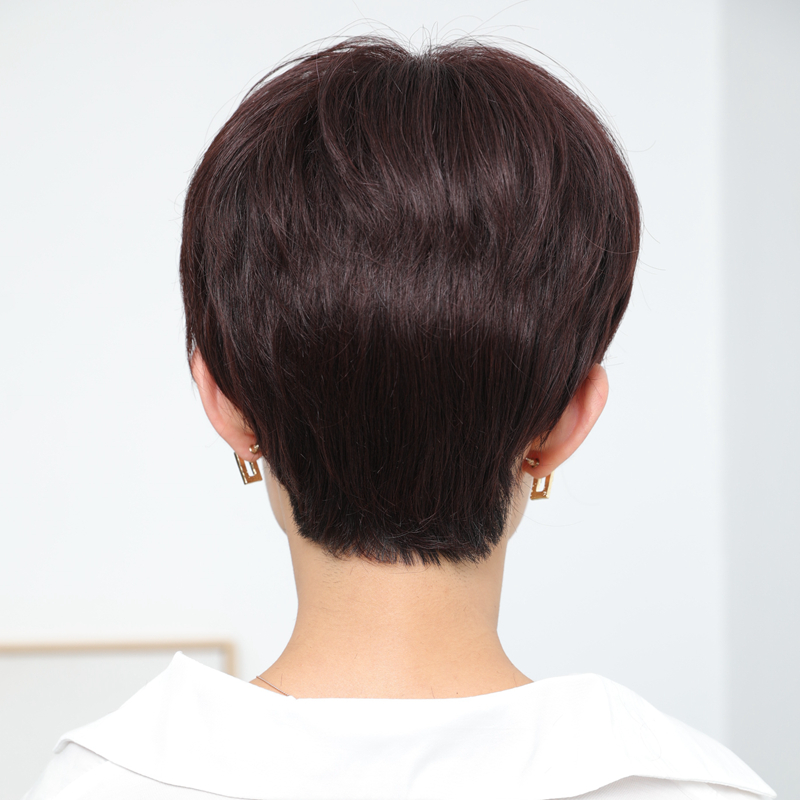 假发短发头套造型真发女士中老年妈妈圆脸自然日常整顶假发