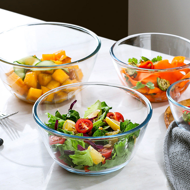 透明玻璃沙拉碗耐热钢化碗加厚大号水果蔬菜沙拉碗面碗饭盆微波炉