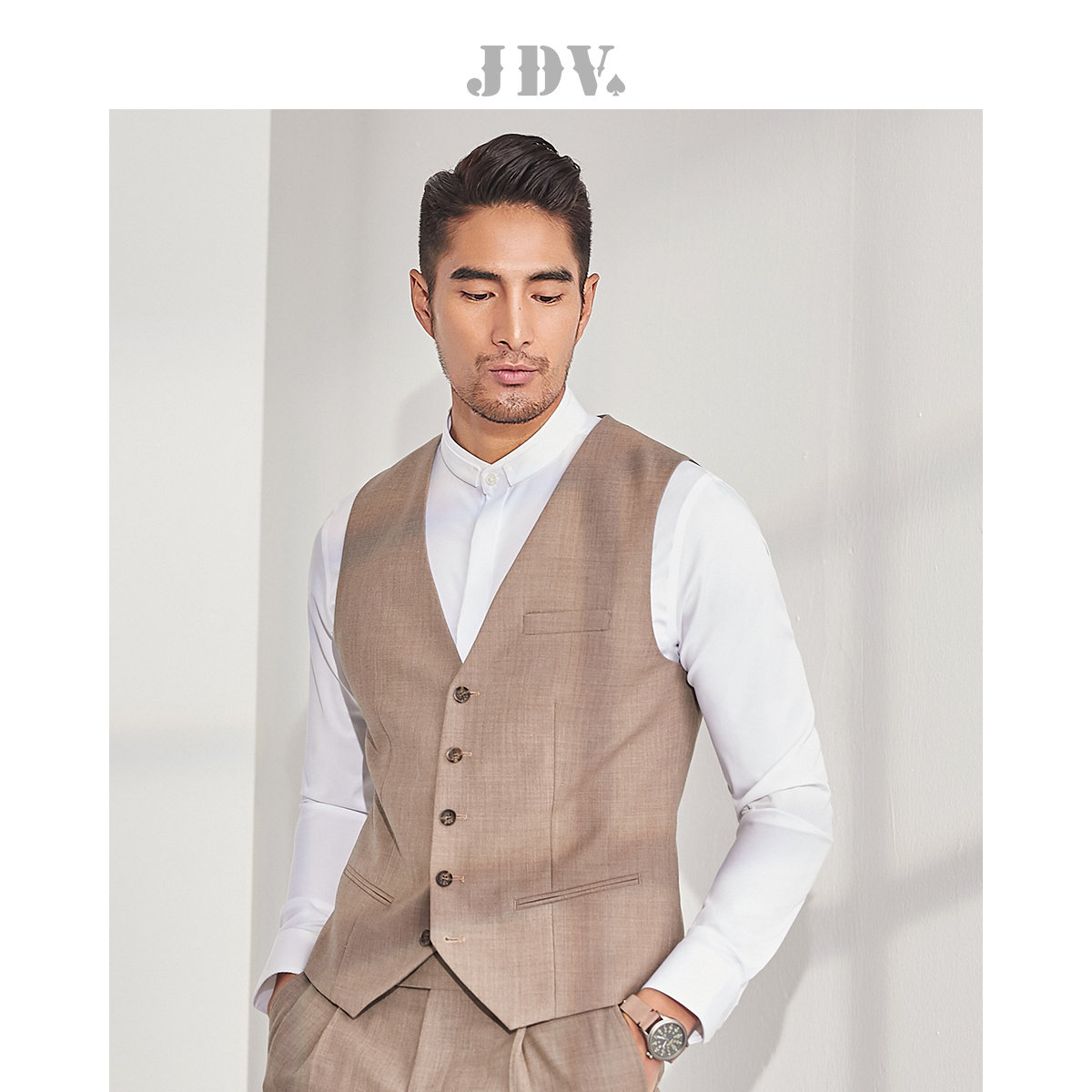 jdv男装春季商场同款砂石绵羊毛一字通勤商务马甲