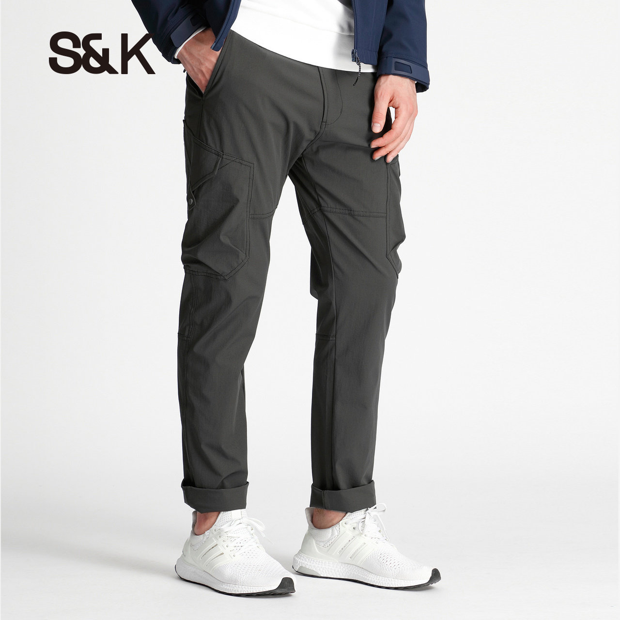 baleno班尼路时尚薄款休闲裤多口口袋黑色尼龙裤子休闲裤