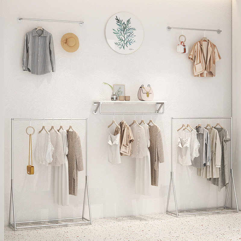 服装店展示架上墙壁挂式女装店货架银色挂衣架陈列道具童装店架子