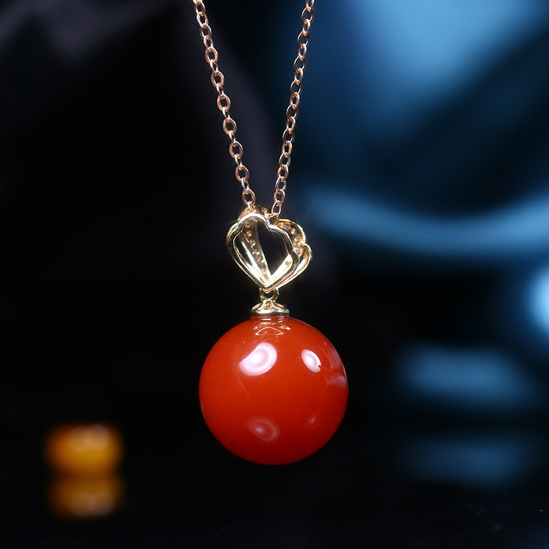 melinda梅林达绮陌南红玛瑙18k镶嵌圆珠吊坠项坠项坠
