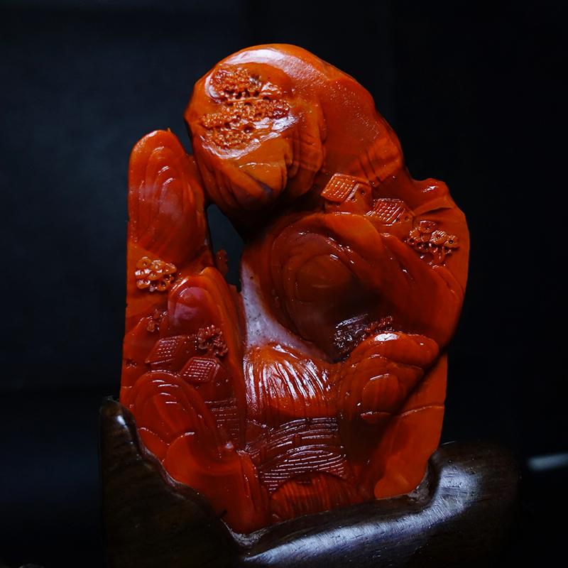 摆件melinda梅林达云间天然南红玛瑙山水间苏工玉石摆件
