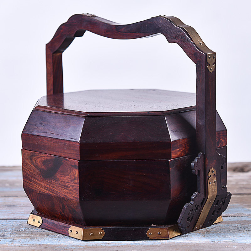 红木大红酸枝手提古代复古食盒中式婚嫁提篮果盘