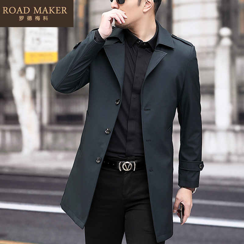 ROADMAKER春秋新款高档男装风衣英伦风男士商务休闲男外套中长款