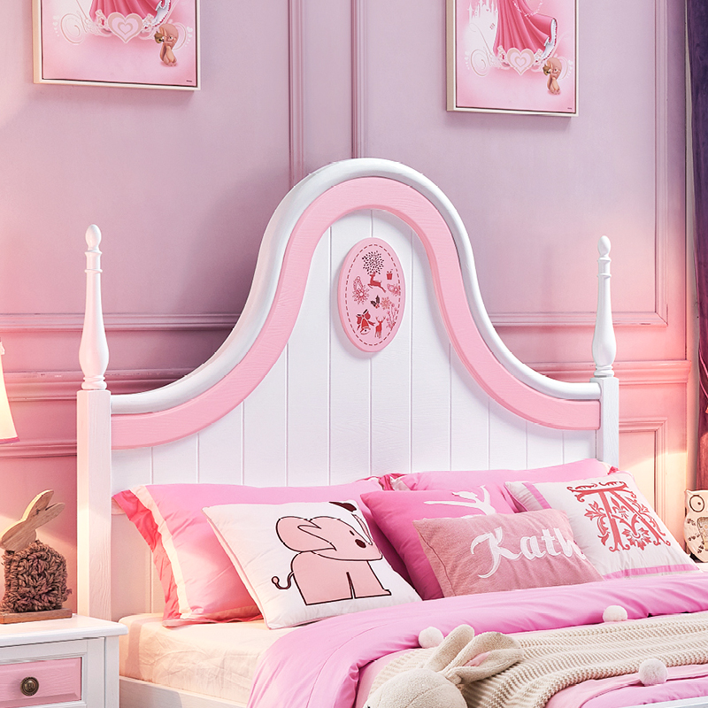 儿童实木公主粉色童床女孩12米单人床卧室家具儿童床