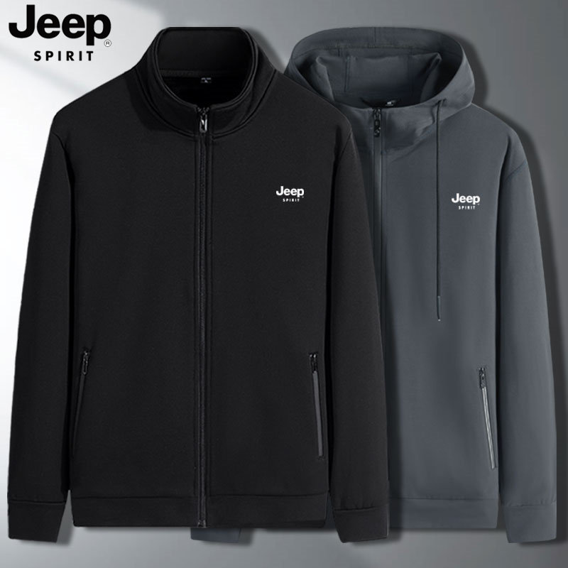 jeep吉普春秋运动套装男士立领中年人爸爸冬季加绒休闲运动服卫衣