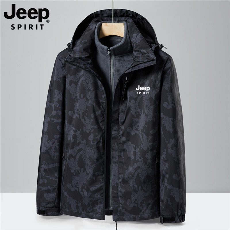 jeep吉普冲锋外套秋冬季潮牌迷彩三合一可拆卸防风夹克