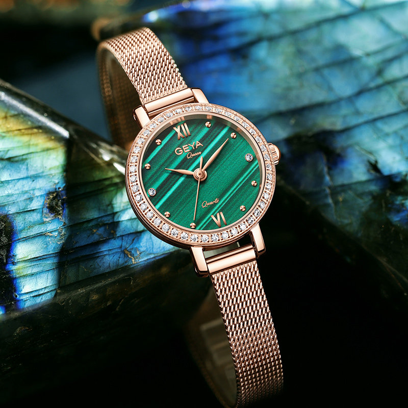 geya格雅手表女ins风女款气质轻奢正品小绿表名牌女士手表76083